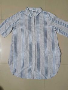 Striped Cotton Linen Blend Tunic Shirt for women