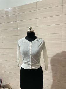 MANGO White Button-Up Cardigan
