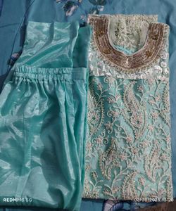Elegant Aqua Embroidered Kameez Plazo