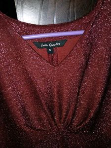 Metallic Maroon Shimmer V-Neck Top
