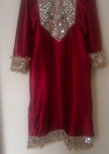 Embellished Red Kurta Set