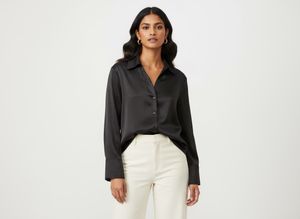 Satin Black Button-Up Shirt