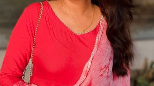 Elegant Red Anarkali with Tie dye Pink Dupatta