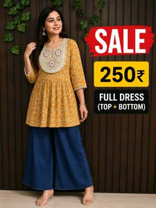 Yellow Printed Kurta with Blue Palazzos jens