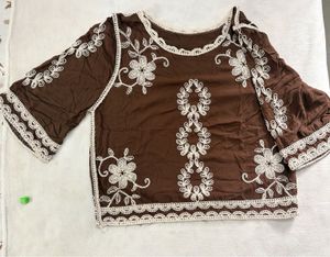 Brown Embroidered Boho Blouse
