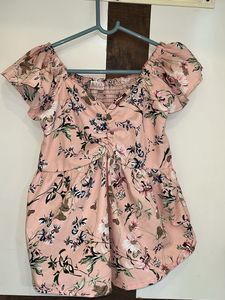 Cute Floral Print Baby Pink Top