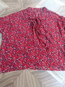 Red Printed Over Size Top For Women