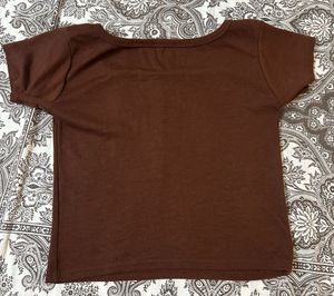 Brown Square Neck Ribbed Crop Top
