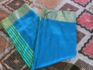 Vibrant Blue Saree with Green Border