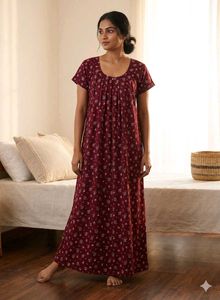 Maroon Floral Print Nightgown