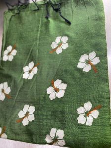 Green Saree with White Floral Print
