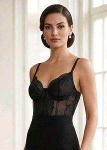 🖤 Black Floral Lace Longline Corset Top