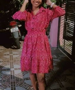 Chic Pink Printed Casual Dress