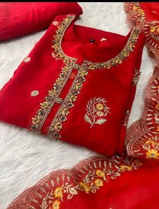 Red Embroidered Kurta Set