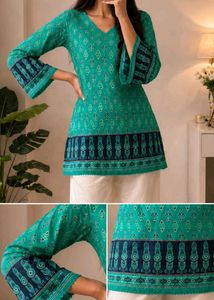 Stylish Teal Printed Kurta with Palazzos