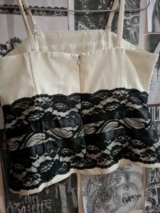 Coquette Cream Corset Top with Black Lace Trim🖤