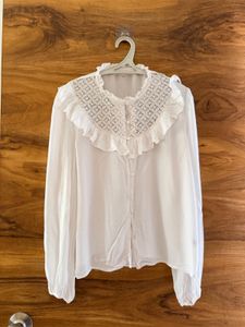 Boho Ruffle Neck White Blouse