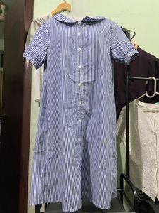 Blue Striped Button-Up Dress