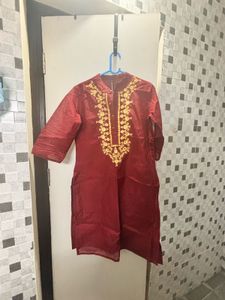 Maroon Embroidered Kurta with Palazzos