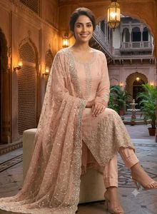 embroidery peach suit set