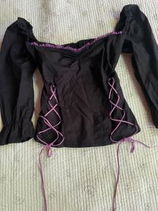 Black Lace-Up Corset Style Top