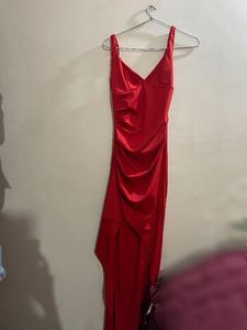 Stunning Red Ruffle High-Slit Maxi Dress