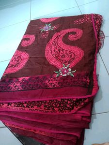 Maroon Paisley Print Sari