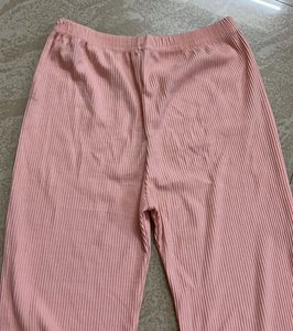 Soft Pink Ribbed Wide Leg Pants