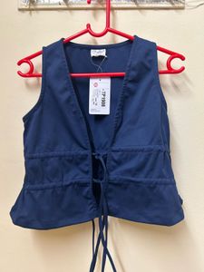 Blue Tie Front Vest