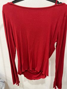 Red Long Sleeve Cowl Neck Top