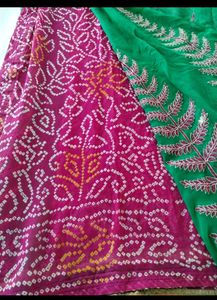 Bandhani Saree - Pink &amp; Teal