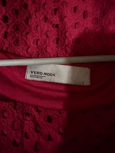 VERO MODA Red Crochet Lace Long Sleeve Top