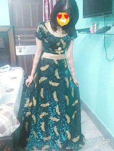 Elegant Green & Gold Anarkali Suit