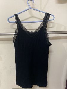Black Lace Trim Tank Top