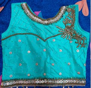 Embellished Teal Ethnic Blouse and lengha