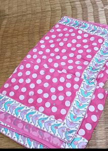 Pink Polka Dot Saree with Embellished Border