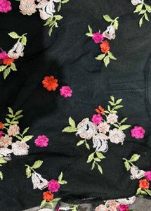 Black Embroidered Mesh Sleeve Top