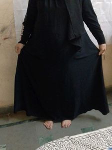 Elegant Black Abaya with Embellished Sleeves