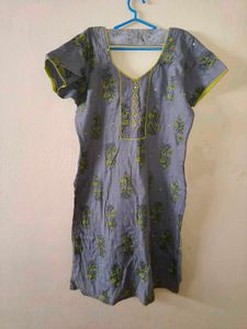 Grey Kurta with Floral Print