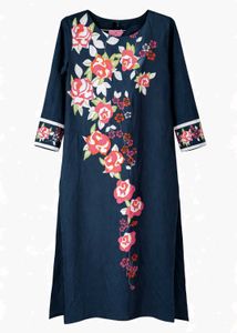 Blue Kurta with Floral Embroidery