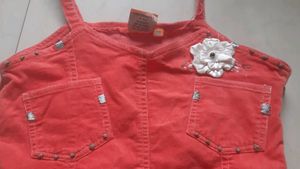 Cute Corduroy material Dress with Satin flowers
