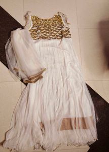 Elegant White & Gold Anarkali Suit