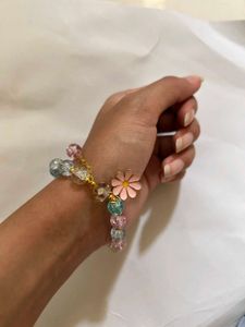Colorful Beaded Bracelet with Flower Charm
