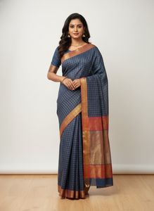 Elegant Blue Checked Saree