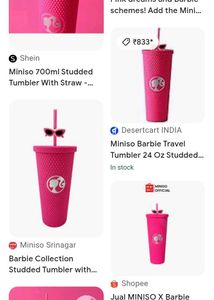 Barbie Pink Studded Tumbler with Straw
