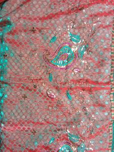 Red Embroidered Saree ( No blause )
