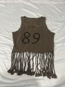 Fringed Tank Top with '89' Embellishment