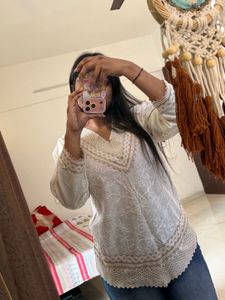Embroidered V-Neck Kurta Top