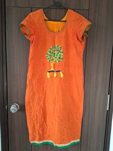 Orange Kurta with Tree Embroidery
