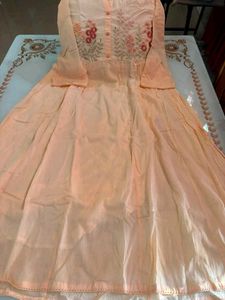 Peach Embroidered Frock Style Kurta Set